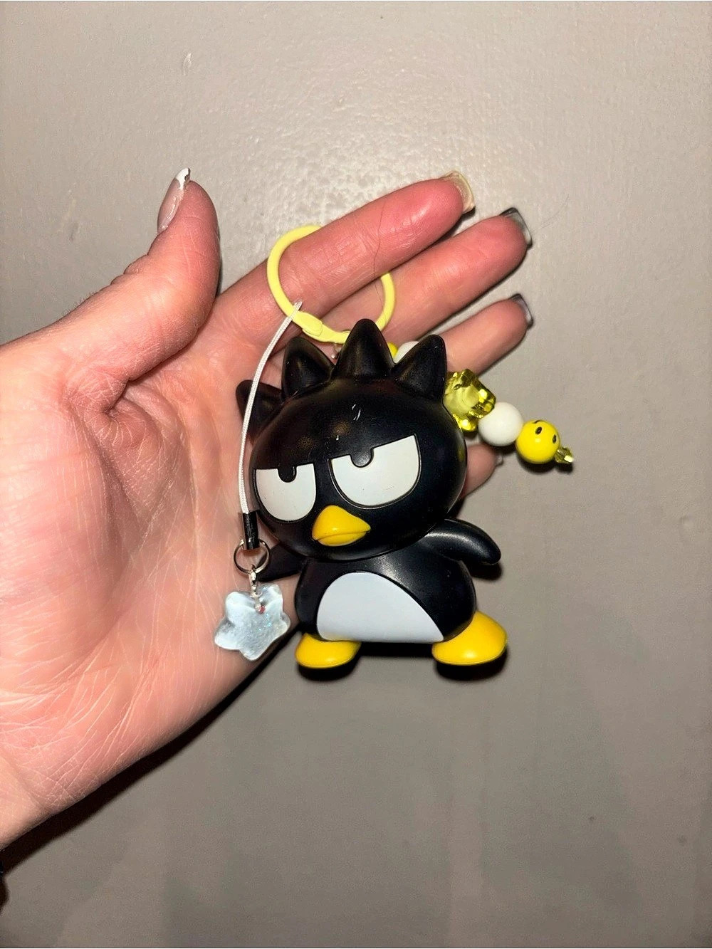 Badtz Maru Sanrio Black Penguin Bag Charm Keychain Kawaii Beaded Star Smiley